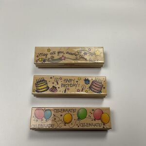 Hero Arts Happy Birthday Set of 3  Wood Mounted Rubber Stamp